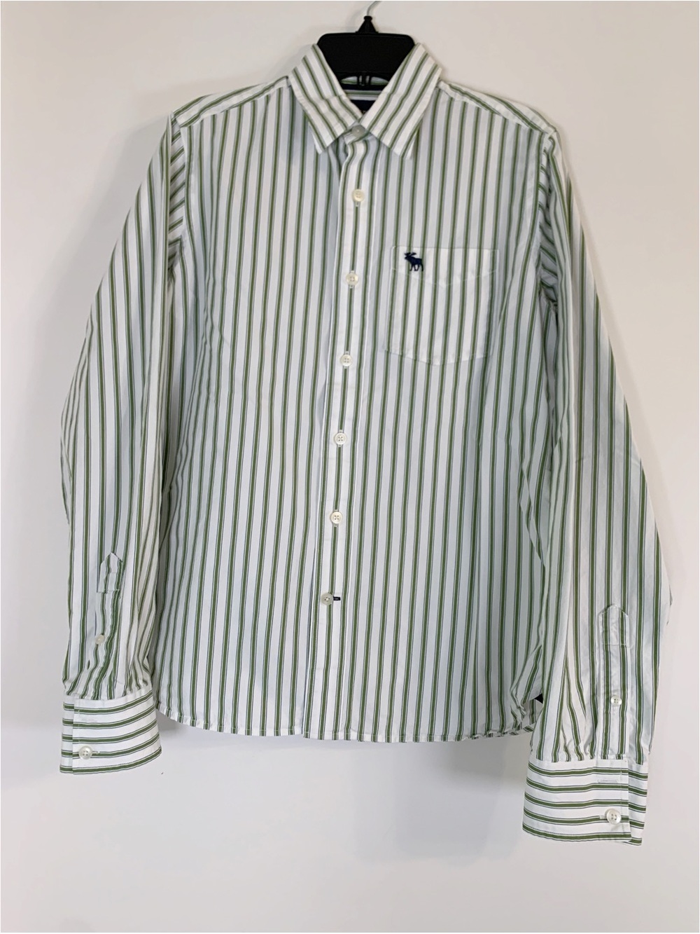 abercrombie kids boy's long sleeve striped button up shirt cotton green white